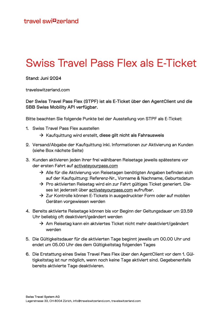 Faktenblatt: Swiss Travel Pass Flex als E-Ticket