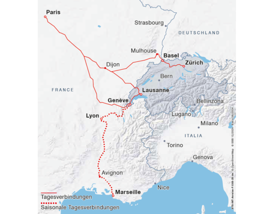 Karte: Anreise aus Frankreich