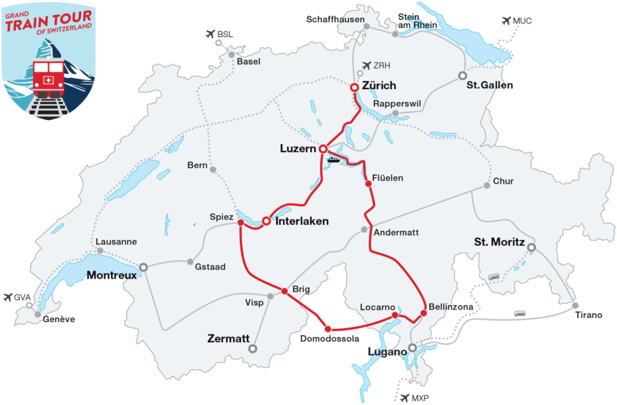 Map: Grand Train Tour of Switzerland – Hidden Treasures Tour