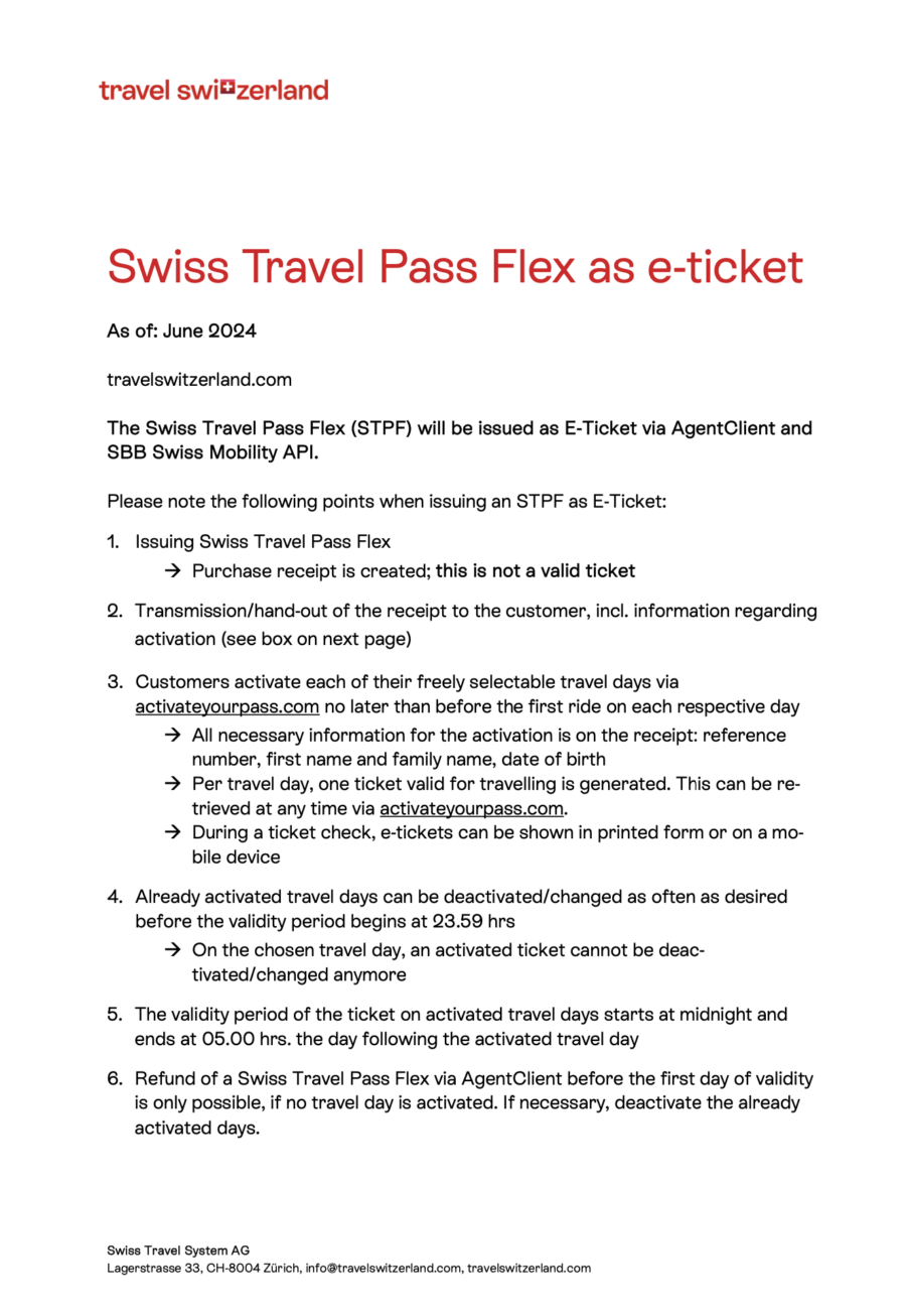 Fact Sheet: Swiss Travel Pass Flex as e-ticket