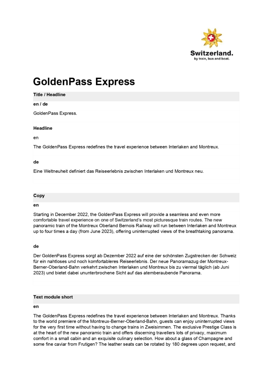 Textmodule: GoldenPass Express