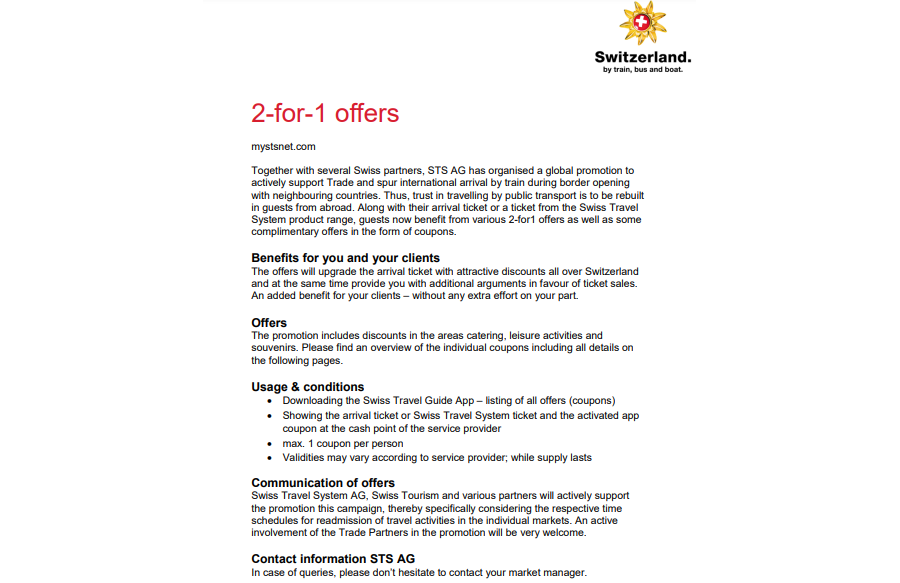 Fact sheet: 2 for 1 offers in Swiss public transport