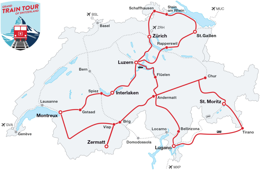 Map: Grand Train Tour of Switzerland – Original Tour