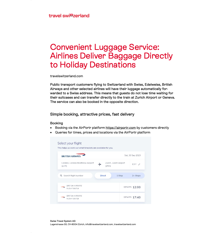 Fact Sheet: Flight Luggage with Swiss (AirPortr)